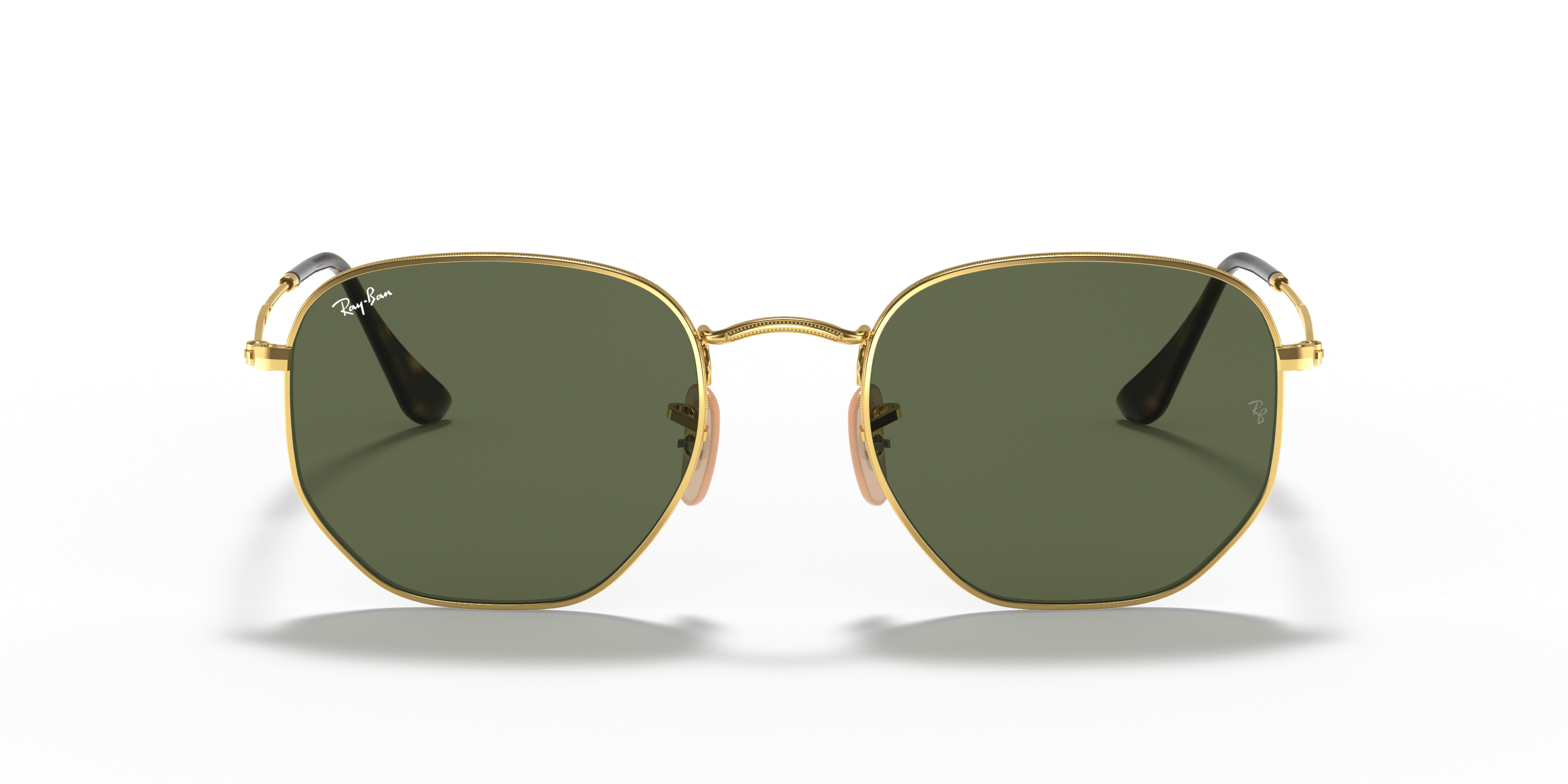 Womens Sunglasses Ray-Ban Sunglasses Ray-Ban Rb3548n Flat Lens Hexagonal Sunglasses in Gold Black 