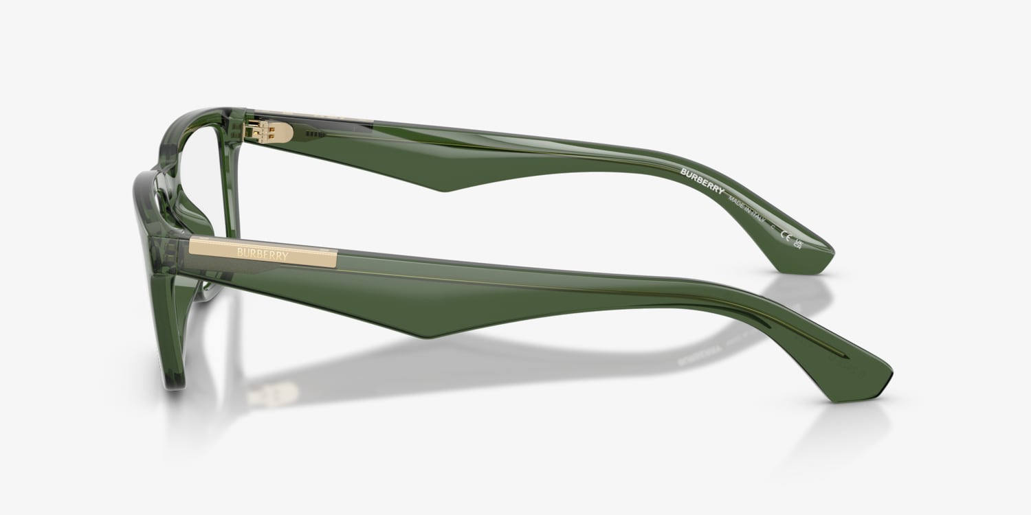 メガネ Burberry BE2384F Premium Dark Green Square Asian Fit Burberry BE2384F 4026 Dark Green Square Acetate Glasses