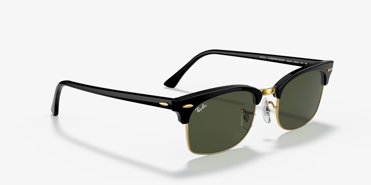 Ray Ban Clubmaster Sunglasses BLACK/GREEN CLASSIC G-15, 49 mm