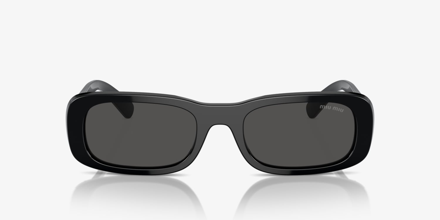サングラス (W) Miu Miu Runway Sunglasses Blue Lenses Black Acetate Miu Miu MU 08ZS Sunglasses | LensCrafters